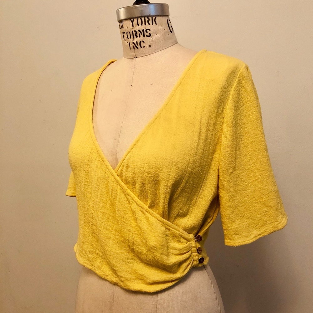 Zara Yellow Wrap Top with Button Detail